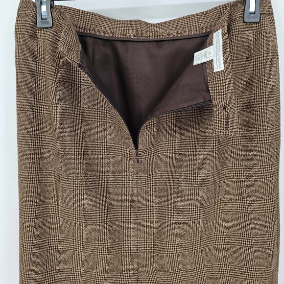 Vintage Preston & York 100% Wool Brown Plaid Dark Academia Pencil Skirt Plus 16 - Picture 5 of 7